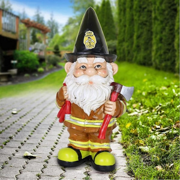CQBB Brandman Gnome Staty Harts Gnome Trädgårdsprydnad Bedårande liten