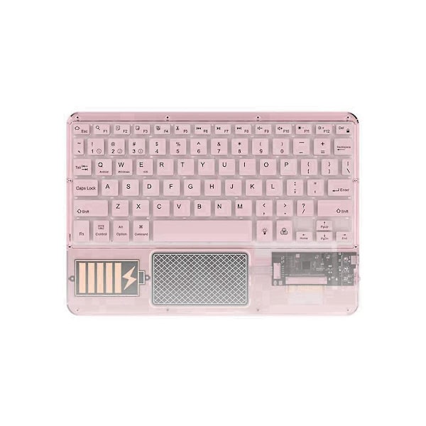 Trådløst tastatur med touch, baggrundsbelyst tastatur, RGB-tastatur, transparent krystal Bluetooth-tastatur, universelt til PC, rosa