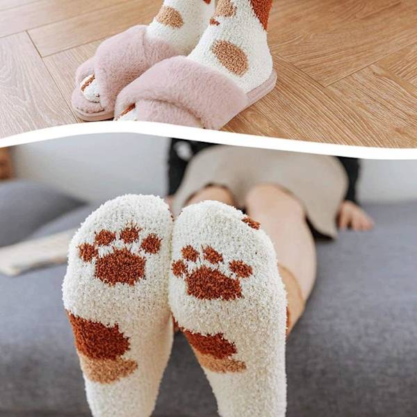 4 par vinterkattklor Söta tjocka varma sömngolvstrumpor, Cat Paw Slipper Socks för flickor, damstrumpor