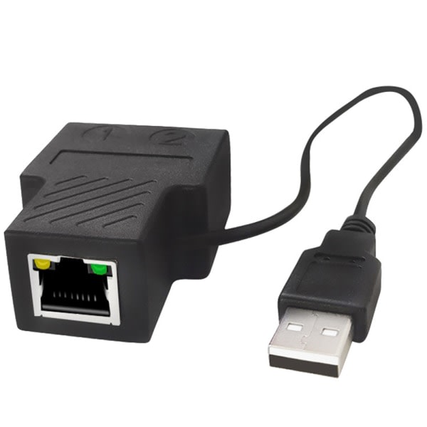CQBB RJ45 Network Splitter Adapter, 1 till 2 dubbel heder USB till RJ45 portar med USB power LAN