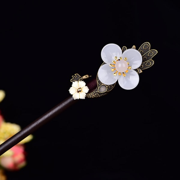 CQBB Kinesiska traditionella blomma hårpinnar Vintage trä hårnål Glaze Blomma hår Ätpinnar Blomma hår styling nålar för kvinnor Flickor (vit)