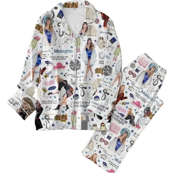 Sleepwears Taylors The Swifts Pyjamas Print 2-delt sæt Langærmede reverskraver Casual Bukser 1989 Pyjamasdragter Style-7 Style-7 XL