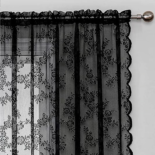 Pastoral Vit Tulle Skär Fönster Gardiner Voile Organza Ridåt Black W150cm x H200cm