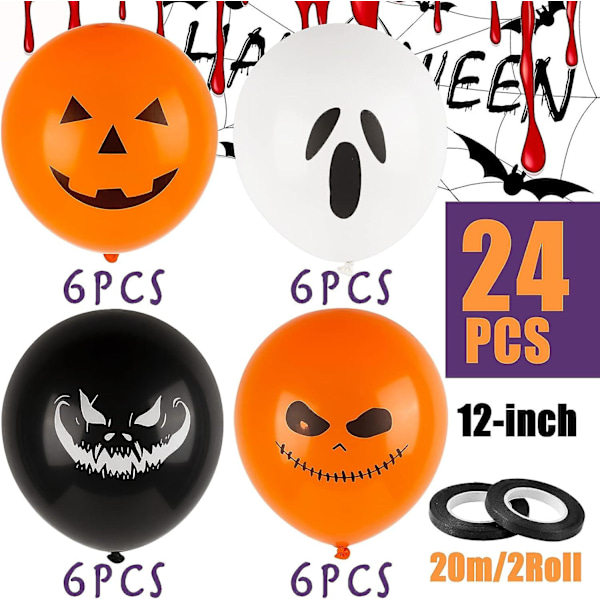 Fängslande 24-st Halloween set: Orange Vit Svart 12\" Latex