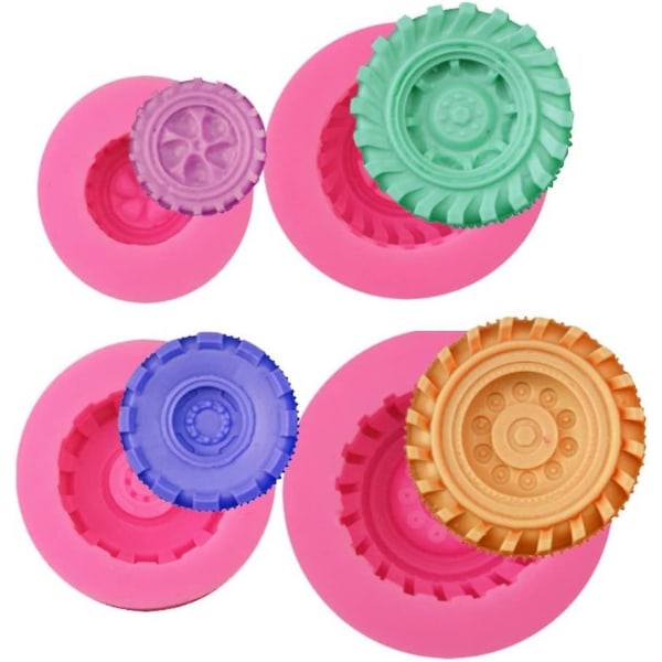3d rund däck fudge form lastbil hjul form silikon form för socker konst tårta dekoration Etc Set med 4