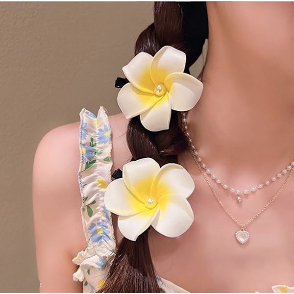3 stk. Hawaii-inspirerte Plumeria-hårklipp for strandfest (Hvit) 1#P White