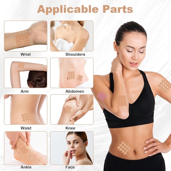 Kryssgittertape, 177 stk. Sterke selvklebende akupunkturplaster Kinesiologitape, Ikke-elastiske gittertaper for smertelindring, ødemlindring, stramme muskler Khaki