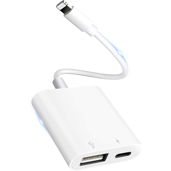 Lightning till USB kamera OTG-adapter för iPhone, USB 3.0-kabel honadapter med snabbladdningsport kompatibel