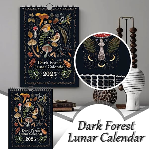 Mörk Skog Månekalender 2025, Illustrerad Väggkalender för Planering (02) 2