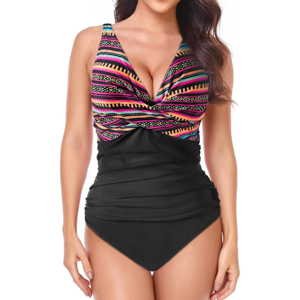 HUTUT Dame Badedragt, Mavekontrol V-hals, Højtaljet Design Multicolor-L L