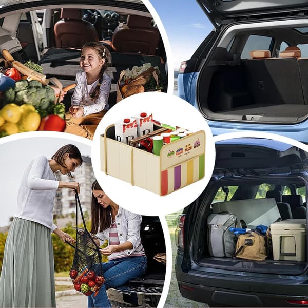 Multifunksjonell Bilorganisator, Romslig Bagasjeromsoppbevaring, PU-Lær, Lettvekt Beige yellow