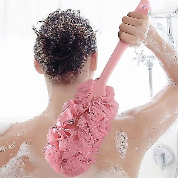 Back Body Bath Wipe Gaze Soft Mesh Duschborste Långt handtag Ryggborste Svamp. (rosa) (1 st)