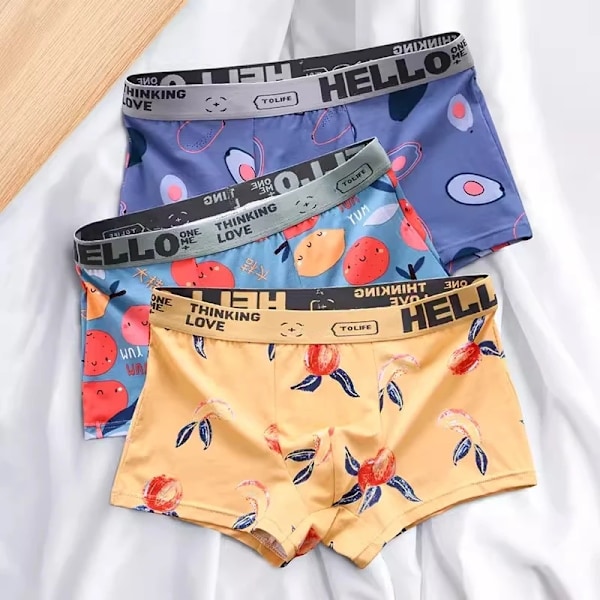 3st Herretrusser BoxerShorts Herre Underbukser Bomuld Boxer Herre Cartoon Frugtkalsonger Åndbar Fugt Mand Boxers LiJuTao L 50-60KG