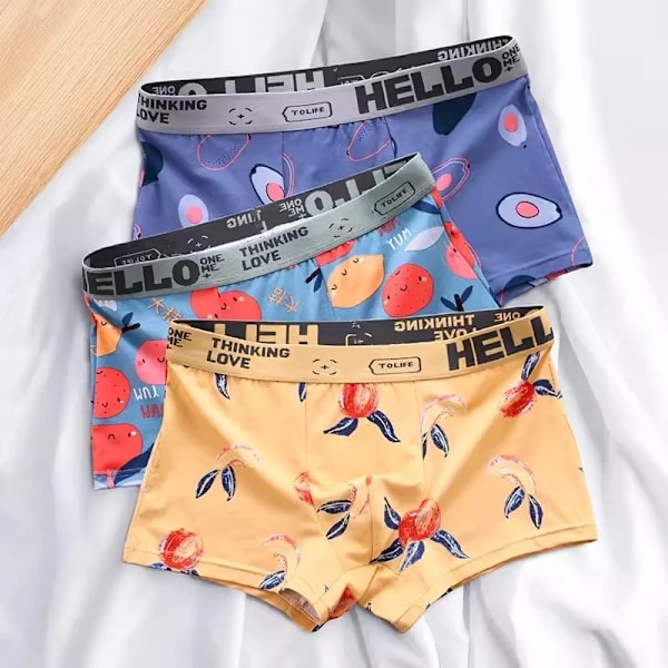 3st Herrtrosor BoxerShorts Herr Underkläder Bomull Boxer Herr Cartoon Fruktkalsonger Andas Fukt Man Boxers LiJuTao XXL 70-80KG