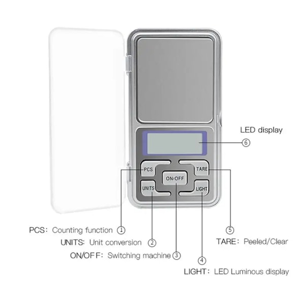 Digital vekt for gull Sterling sølv smykker vekt Balanse Gram Elektronisk vekt 100g/200g/300g/500g x 0,01g mini lomme 500g 0.01g