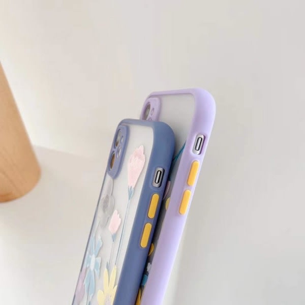 SQBB Kompatibel med iPhone 11- case för genomskinligt blommönster Frostad PC-baksida 3D-blommiga tjejer kvinna och mjukt TPU- case(11proMAX, blå)