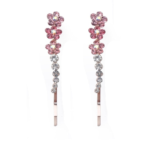 CQBB 2 st Rhinestones Bobby Pin med liten blomma Kristall Metall Färgglada hårnålar för kvinnor tjejer fester (rosa)