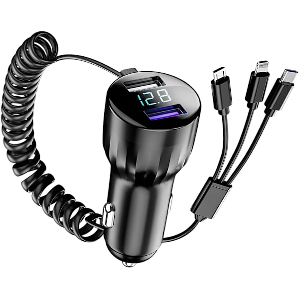 2025 Ny Digital Billader, 1-til-3 USB-porter med Kabel, 100W Superrask Lading, Kompatibel med Android, iPhone, Type-C Enheter (B)
