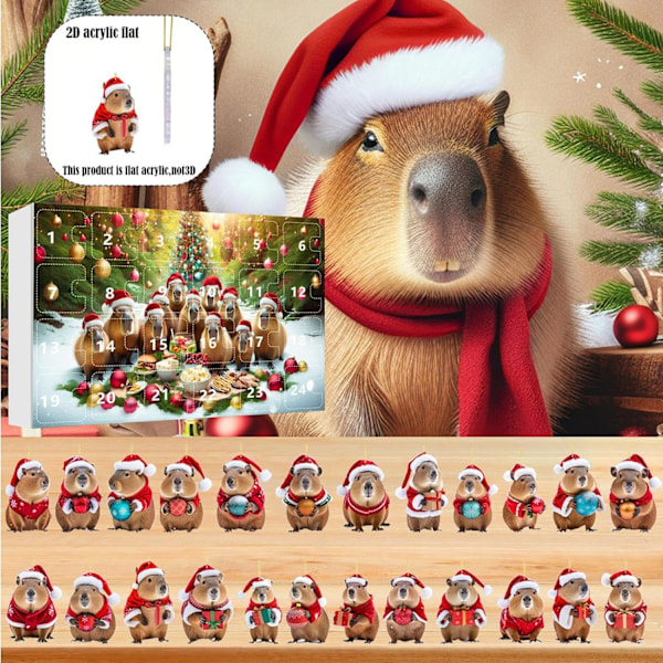 Capybara Julekalender, Akryl Julepynt til Jul 2024 Style