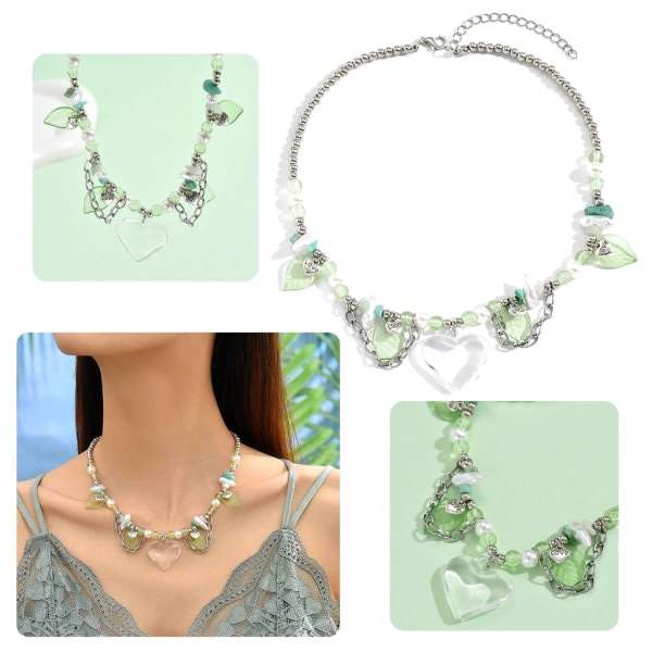 INS Style Clear Leaf Heart Pendant Halsband Clear Heart Choker Leaf Halsband Leaf Chockers Akrylmaterial för tjejer