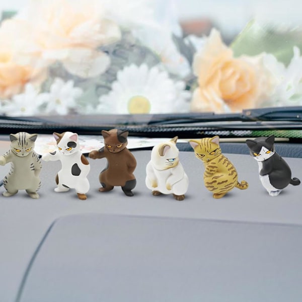 Mini kattdockset | 6 st roliga kattfigurer | stygg skulpturdekor | för bokhyllor, skrivbord, bilinredning | förtjusande djurprydnader 2 set