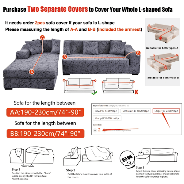 Elastiske sofaovertrekk for stue Geometrisk lenestol Loveseat Cover Hjørne L-formet sofa Trenger å bestille 2 deler cover Farge 4 Stor(190-230cm)1pc