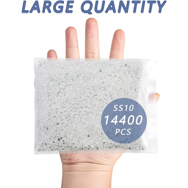 14400 kpl Kristalli Litteitä Strassit DIY- käsitöihin, Läpinäkyvä, SS10, 2,7-2,9 mm Transparent SS10/14400pcs