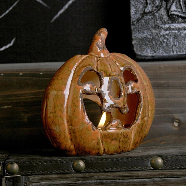 Keramisk Halloween ljusstake | Halloween pumpa ljusstake | Pumpa keramisk ljushållare för Halloween-dekorationer, festdekor