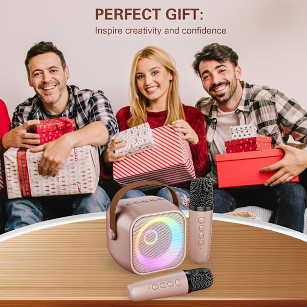 Mini Karaoke-laite 2 mikrofonilla ja juhlavaloilla - Ruusukulta Rose Gold 2 Mics