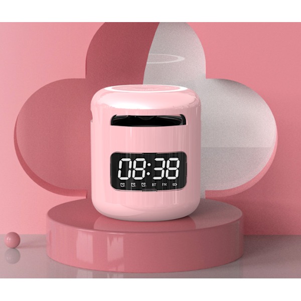 Trådlös Bluetooth-klockhögtalare, Mini bärbar utomhus väckarklocka högtalare (rosa)