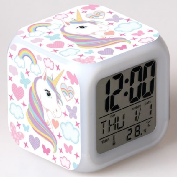 CQBB Unicorn digital väckarklocka, 7 färgskiftande LED LCD-kuber