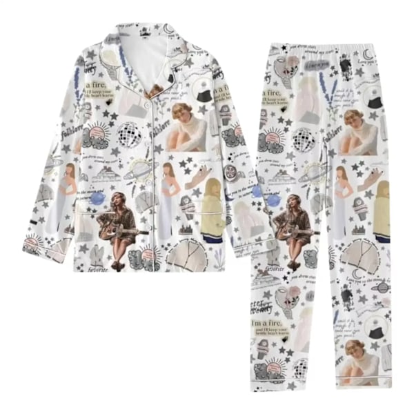 Sleepwears Taylors The Swifts Pyjamas Print 2-delt sæt Langærmede reverskraver Casual Bukser 1989 Pyjamasdragter Style-3 Style-3 XL
