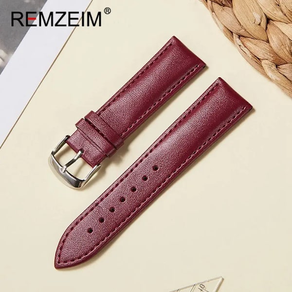Äkta läderklockarmband 16 mm 18 mm 20 mm 22 mm Klocka Dam Rosa Röd Vit Handledsbälte Armbandsremmar Lila 16mm