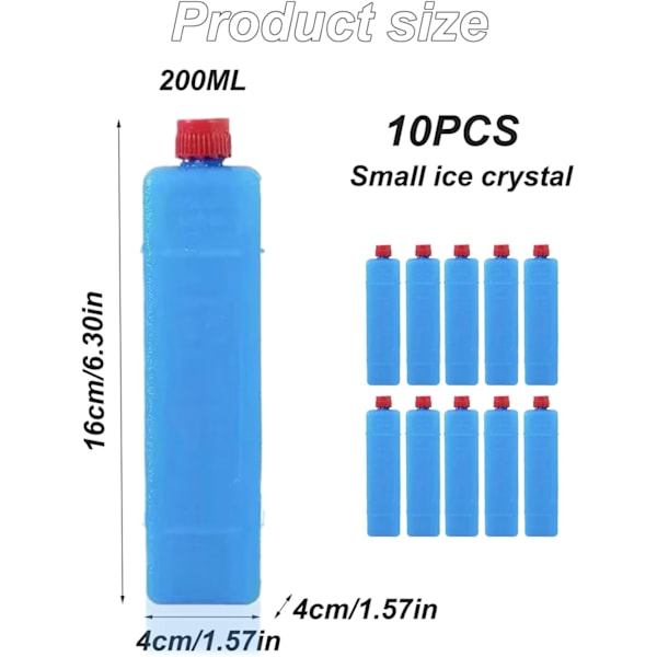 10 stk. køleelementer til kølere, køleelementer med langvarig frysning, genanvendelige, smalle køleblokke 200 ml kølere, frokostposer, strand, camping og fiskeri