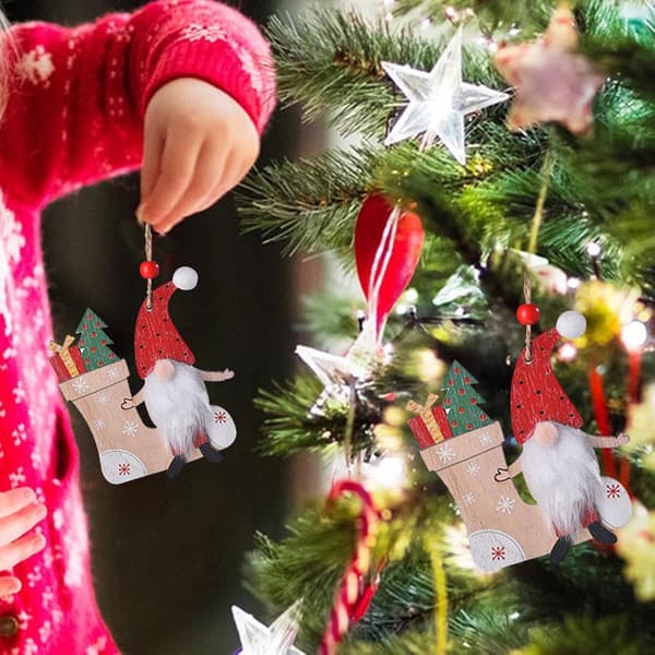 Tomte Julgranspynt - Trä Hängande Tomte Dekorationer för Hem, Fest, Bil Sock