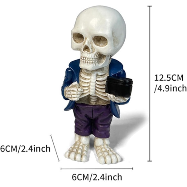Miniatyyrskelettifiguurit | Hartsis patsaat kodin sisustukseen paidalla - Käsin veistetyt kauhuhahmot, kaappiin akvaarioon kotiin ikkunalaudalle Blå kostymbox