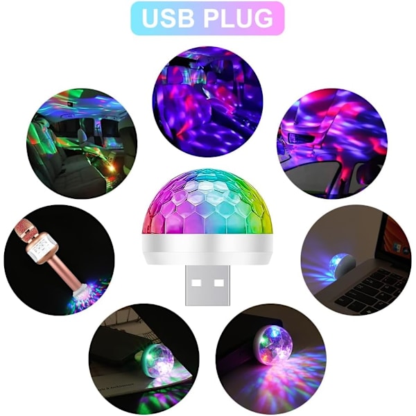 Mini Disco Lys, 3 stk Hvid USB Kugle Lys, 4 Farver Bærbar Strobe Lys med 9 Adaptere, LED Bil Atmosfære Lys til Julefester DJ Bil Interiør
