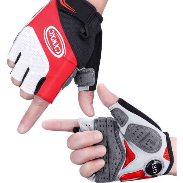 Cykelhandskar män halvfinger med gelvaddering för stötdämpning MTB-handskar Röd M