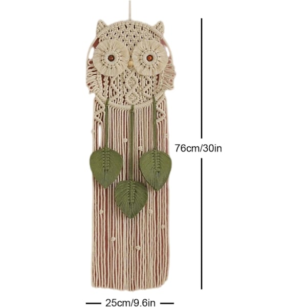 Ugle makramé veggkunst gobelin - Bohemsk stil ugledekor for stue, barnerom, soverom, bad og spisestue BEIgE