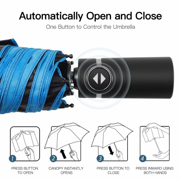 Kompakt reseparaply, hållbart och bärbart, med teflonbeläggning - förstärkt paraply, ergonomiskt handtag, automatisk öppning/stängning