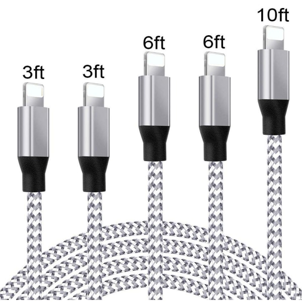 [Apple MFi-sertifisert] iPhone-lader, Lightning-kabel 3-PAKKE 6FT Nylon flettet USB-ladekabel Høyhastighets overføringskabel Kompatibel