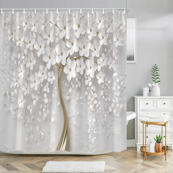 Elegantti ja tyylikäs fantasiahelmi- ja timantti-kimppu 3D-tyyli suihkuverho ja kylpymattosetti Koti kylpyhuoneen sisustus 1859SD -verho W220xH180cm
