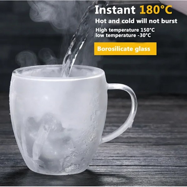 Varmebestandig dobbeltvegget glasskopp Høy borosilikatglasskrus Øl Juice Kaffe Vannkopper Transparent kopp Drikkevarer Gave Ingen Håndtak 80ml