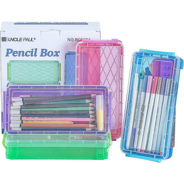 SQBB Pennlåda, 4-pack stapelbar case med stor kapacitet - Penselmålning Pennor Förvaringslåda - Kontorsmaterial Organizer Ritning null ingen