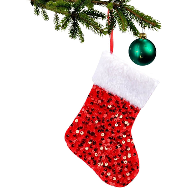 Julstrumpa | Glittrig julstrumpa | Juldekoration | Julstrumpor | Heminredning | Hållare för barn julstrumpor | Glittrande julstrumpa till jul Röd