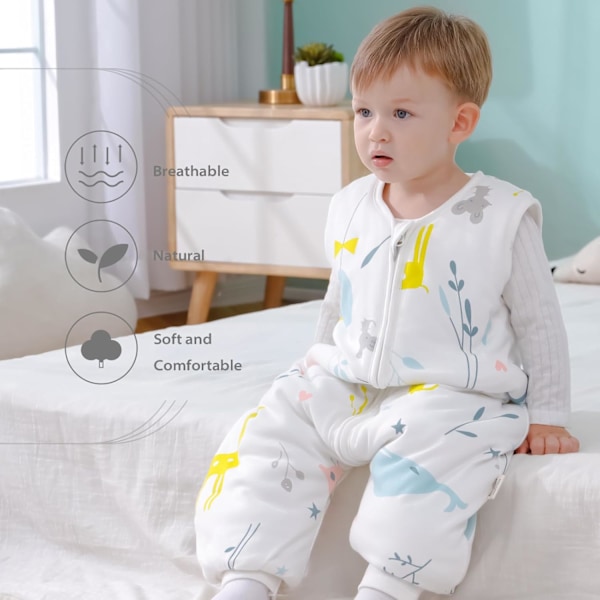 Babysovepose, 2,5 Tog, Økologisk Bomuld | Til Brug Hele Året, Forskellige Størrelser til Småbørn White animal 70 cm (6-18 months)