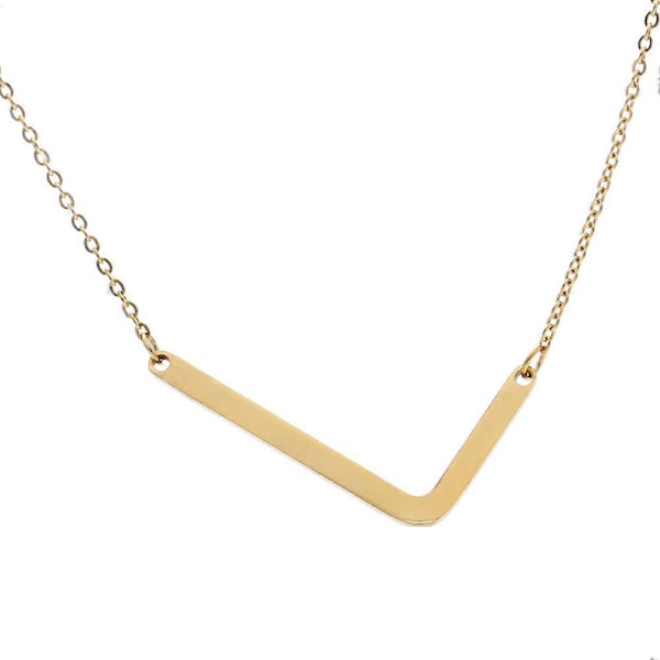 Necklace with Large Initial Pendant in Gold Plated Stainless Steel L