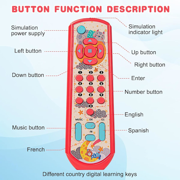 Læringsfjernbetjening Legetøj til Børn, Musik Læringsindhold, Baby Legetøj fra 6 Måneder (Rød) RED