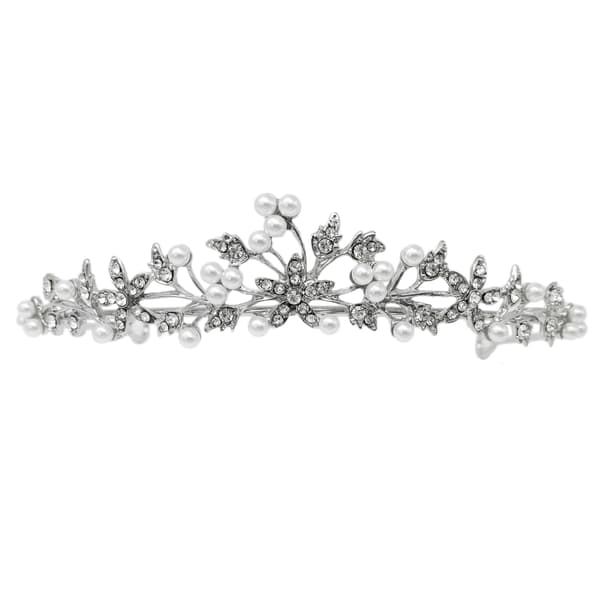 Brudtiara Krona Kristall Strass Legering Håraccessoar för Bröllopsbrudar Silver 12 x 12 cm