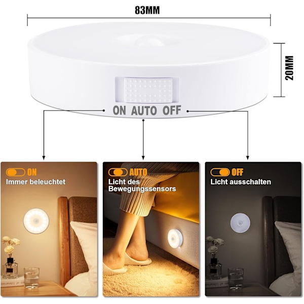 14 LED Bevægelsessensor Natlampe, 3-pak, USB Genopladelig, 3000K Varmt Hvidt Warm White 3 Pieces